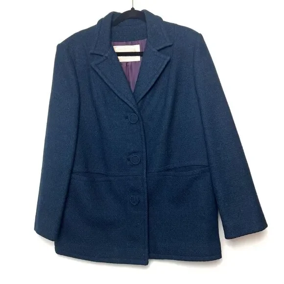 Pendleton Women's XL Vintage Virgin Wool Navy Blue Pea Coat Classic Tailored - Picture 1 of 5